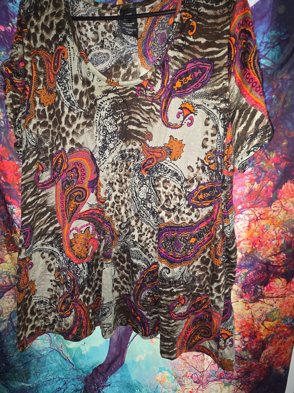 Women’s Short Sleeve Paisley & Animal Print Tee - Multicolor